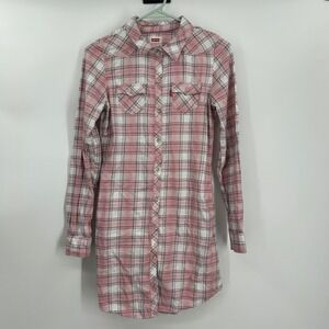 Levis Kids Girls XL Pink Plaid Western Long Sleeve Button Down Shirt Dress 0788